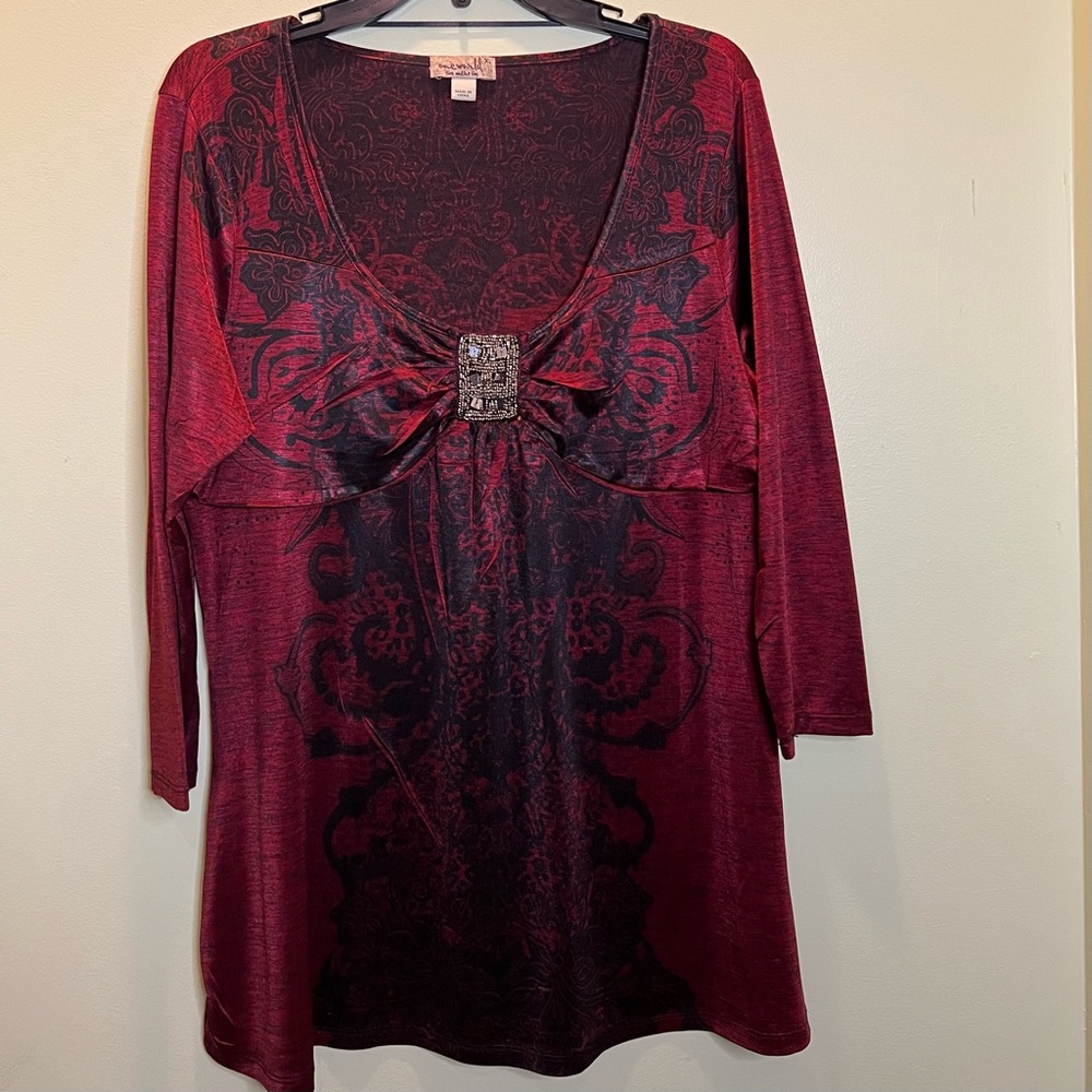 One World Jersey Renaissance Print Beaded Detail Size XL